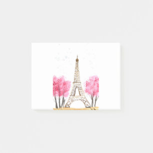 Elegante rosa Blume Aquarell Eiffelturm Paris Post-it Klebezettel