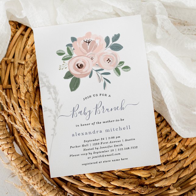 Elegante, rosa Blume | Baby Brunch Einladung (Von Creator hochgeladen)