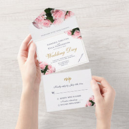 Elegante Rosa Blume Blumenhochzeit All In One Einladung