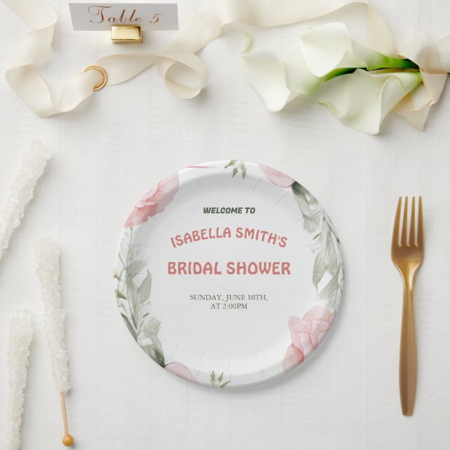 Elegante Rosa Blume Brautdusche Einladung Pappteller (Hochzeit)