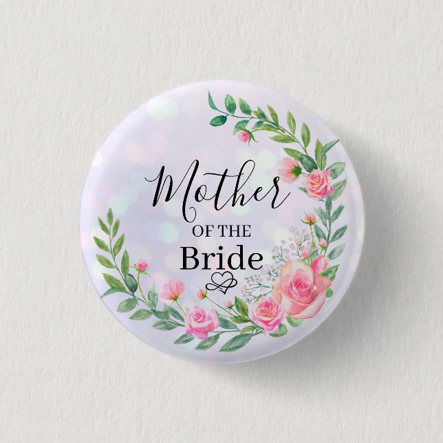 Elegante Rosa Blume Danke für Ihre Hochzeit Button (Vorderseite)