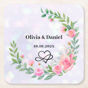 Elegante Rosa Blume Danke für Ihre Hochzeit Rechteckiger Pappuntersetzer