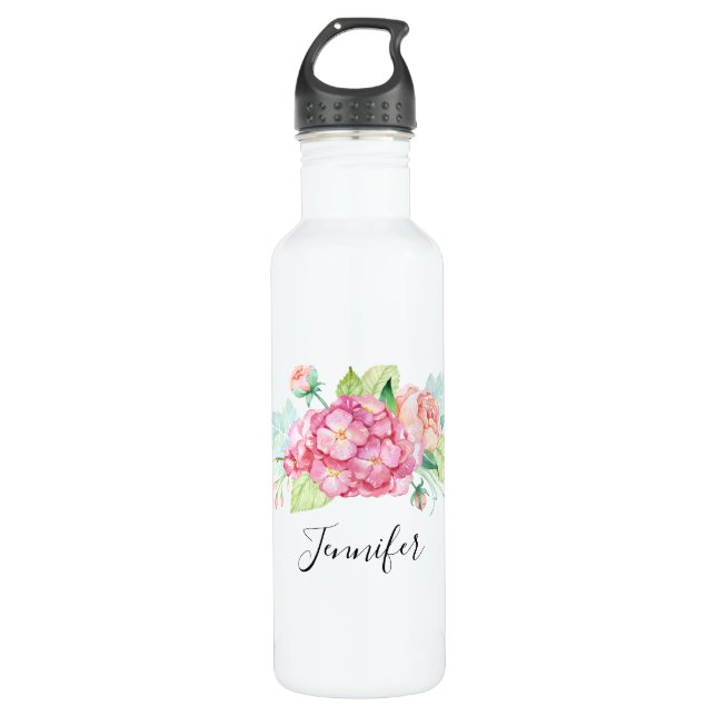 Elegante Rosa Blume Edelstahlflasche (Vorderseite)