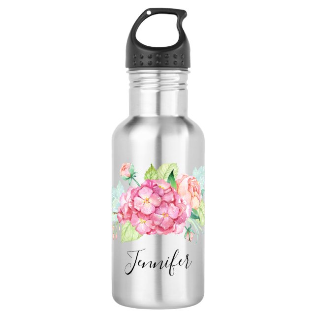 Elegante Rosa Blume Edelstahlflasche (Vorderseite)