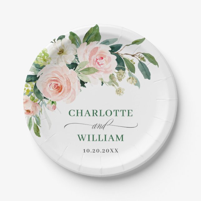 Elegante Rosa Blume Floral Boho Hochzeit Pappteller (Vorderseite)