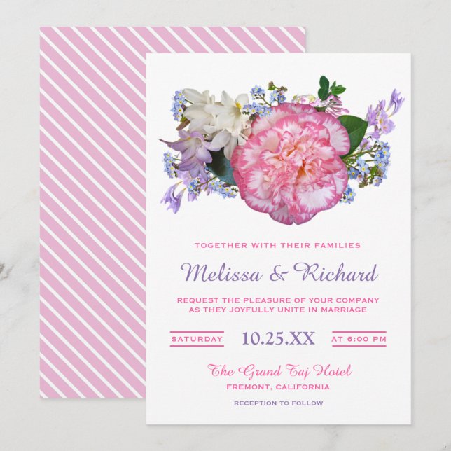 Elegante Rosa Blume Hochzeit Einladung (Vorne/Hinten)