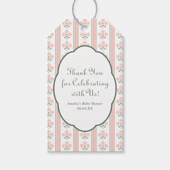 Elegante Rosa Blume Kinderdusche Danke Geschenkanhänger (Vorderseite)