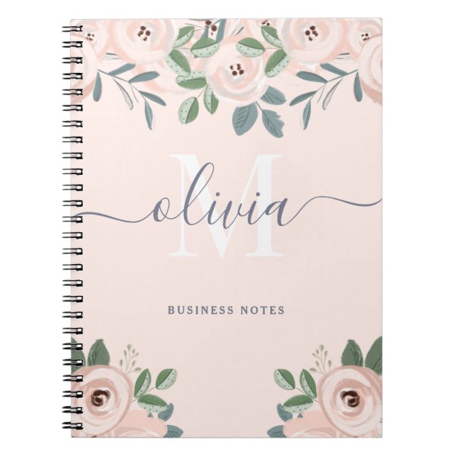 Elegante, rosa Blume | Monogramm Notizblock (Vorderseite)