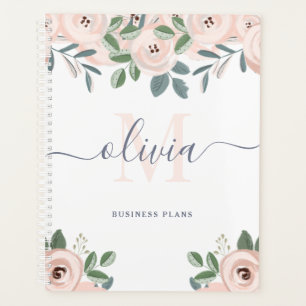 Elegante, rosa Blume   Monogramm Planer