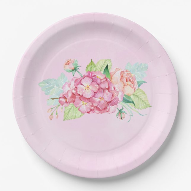 Elegante Rosa Blume Pappteller (Vorderseite)