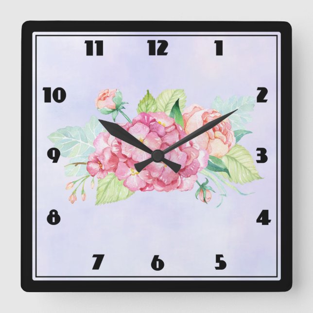Elegante Rosa Blume Quadratische Wanduhr (Vorderseite)