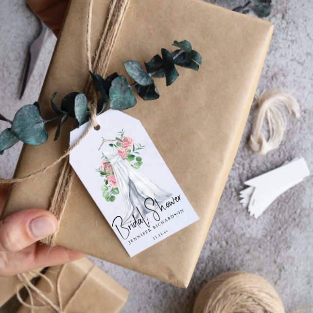 Elegante rosa Blume und Grünpflanzen - Brautparty Geschenkanhänger (Von Creator hochgeladen)