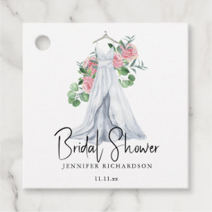 Elegante rosa Blume und Grünpflanzen - Brautparty Geschenkanhänger
