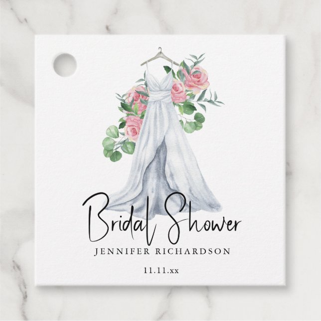 Elegante rosa Blume und Grünpflanzen - Brautparty Geschenkanhänger (Vorderseite)