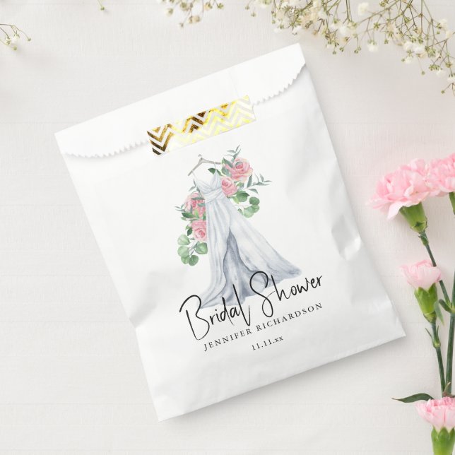 Elegante rosa Blume und Grünpflanzen - Brautparty Geschenktütchen (Versiegelt)