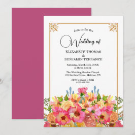 Elegante Rosa Blume Wasserfarben Hochzeit Gold Einladung