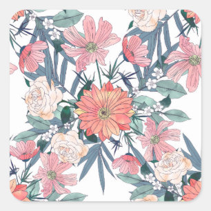Elegante rosa Blume Wasserfarben Quadratischer Aufkleber