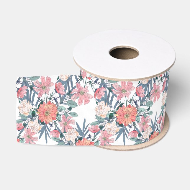 Elegante rosa Blume Wasserfarben Ripsband (Spule)