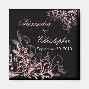Elegante Rosa Blume Wirbel Save the Date Hochzeit  Magnet