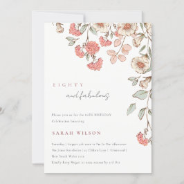 Elegante Rosa Blume Wreath 80. Geburtstag Einladun Dankeskarte