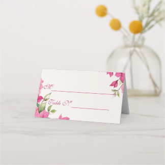 Elegante rosa Blumen-Aquarell-Hochzeit Platzkarte