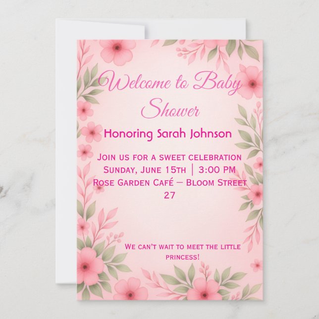 Elegante rosa Blumen-Baby-Shower-Einladung Save The Date (Vorderseite)