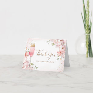 Elegante rosa Blumen Brunch & Champagner Brautpart Dankeskarte