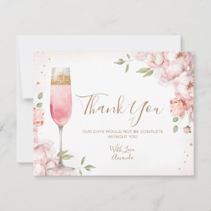 Elegante rosa Blumen Brunch & Champagner Junggesel Dankeskarte