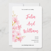 Elegante rosa Blumen-Hochzeitseinladung für den So