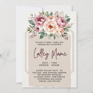 Elegante rosa Blumen-Hochzeitseinladung   Romantis Einladung