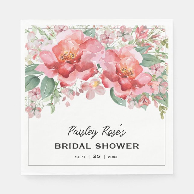 Elegante rosa Blumen-Hochzeitsshower Serviette (Vorderseite)