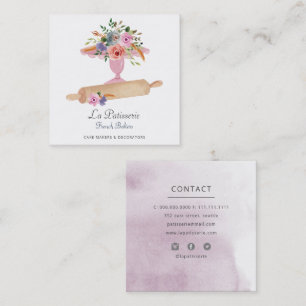 Elegante rosa Blumen-Hochzeitstorte Macher Bäckere Quadratische Visitenkarte