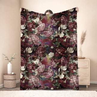 Elegante rosa Blumen rotes Muster Fleecedecke