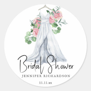 Elegante rosa Blumen und Grünzeug - Brautdusche  Runder Aufkleber