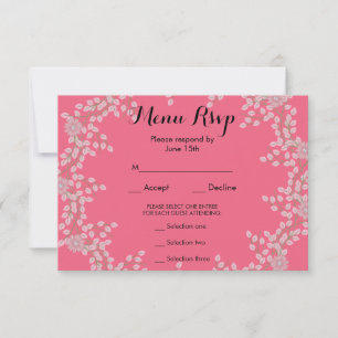 Elegante rosa Blumen- und Perlen-Hochzeitsmenü RSV RSVP Karte