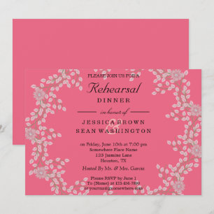 Elegante rosa Blumen- und Perlen-Hochzeitsprobe-Di Einladung