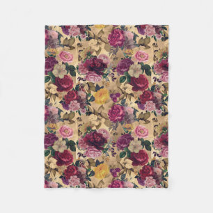 Elegante rosa Blumen und Rosen gelbe floral Fleecedecke