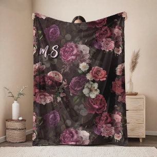 Elegante rosa Blumen und Rosen schwarzes florales Fleecedecke