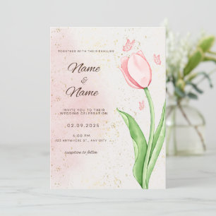 Elegante rosa Blumen- und Schmetterlings-Hochzeits Einladung