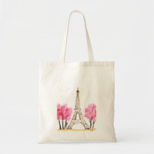 Elegante rosa Blumen Wasserfarbe Eiffelturm Paris Tragetasche