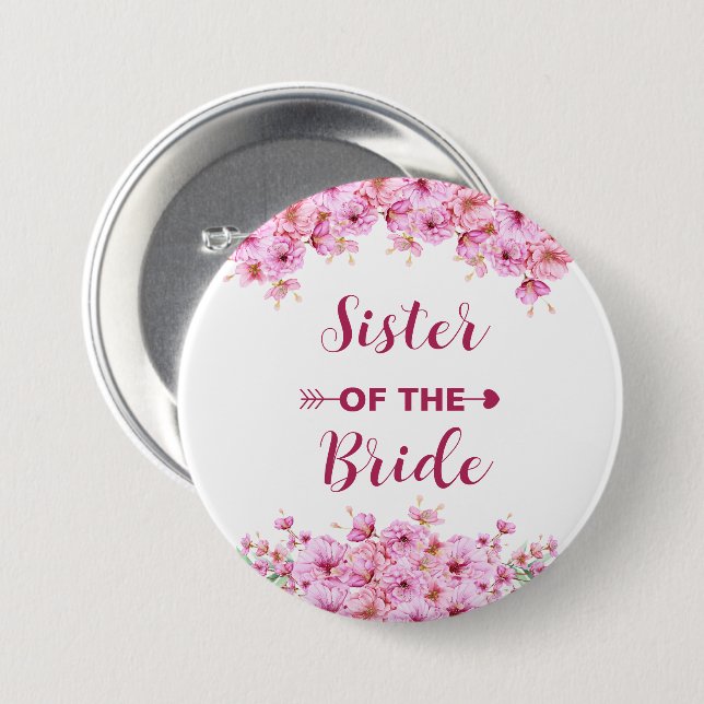 Elegante, rosa, blumengeschmückte Schwester der Br Button (Vorne & Hinten)