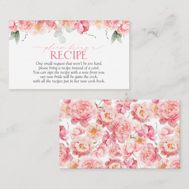 Elegante Rosa Blumengrün Bitte bringen Sie ein Rez Begleitkarte (Vorne/Hinten)