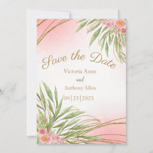 Elegante Rosa Blumengrün Watercolor Moderne Save The Date
