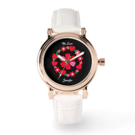 Elegante rosa Blumenherzen, Valentinin mit Text Armbanduhr