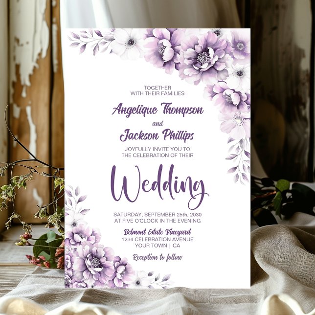 Elegante rosa Blumenhochzeit Einladung (Von Creator hochgeladen)