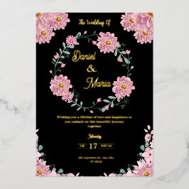 Elegante rosa Blumenhochzeit Folieneinladung