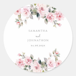 Elegante rosa Blumenhochzeit Runder Aufkleber