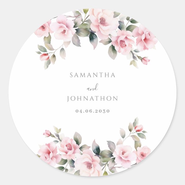 Elegante rosa Blumenhochzeit Runder Aufkleber (Vorderseite)