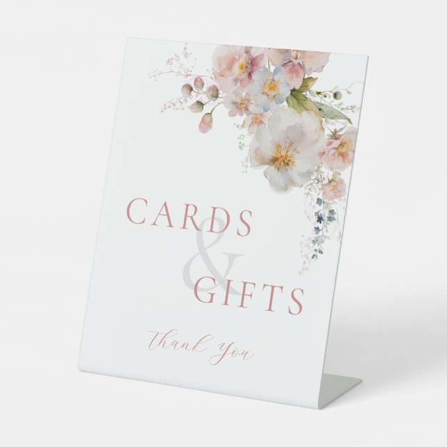 Elegante rosa Blumenkarten und Geschenke für Hochz Sockelschild (Vorderseite)