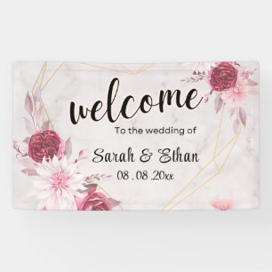 Elegante rosa Blumenkirche Blossom Hochzeitsempfan Banner